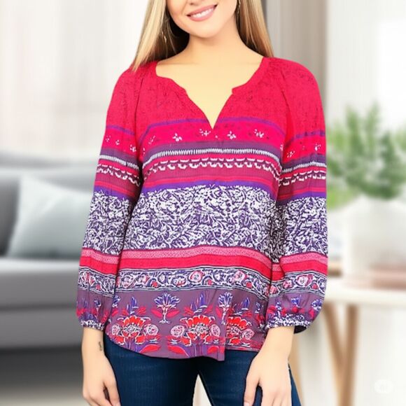 beachlunchlounge Tops - Beach Lunch Lounge Maroon And Navy Floral Boho Peasant Top Size Small